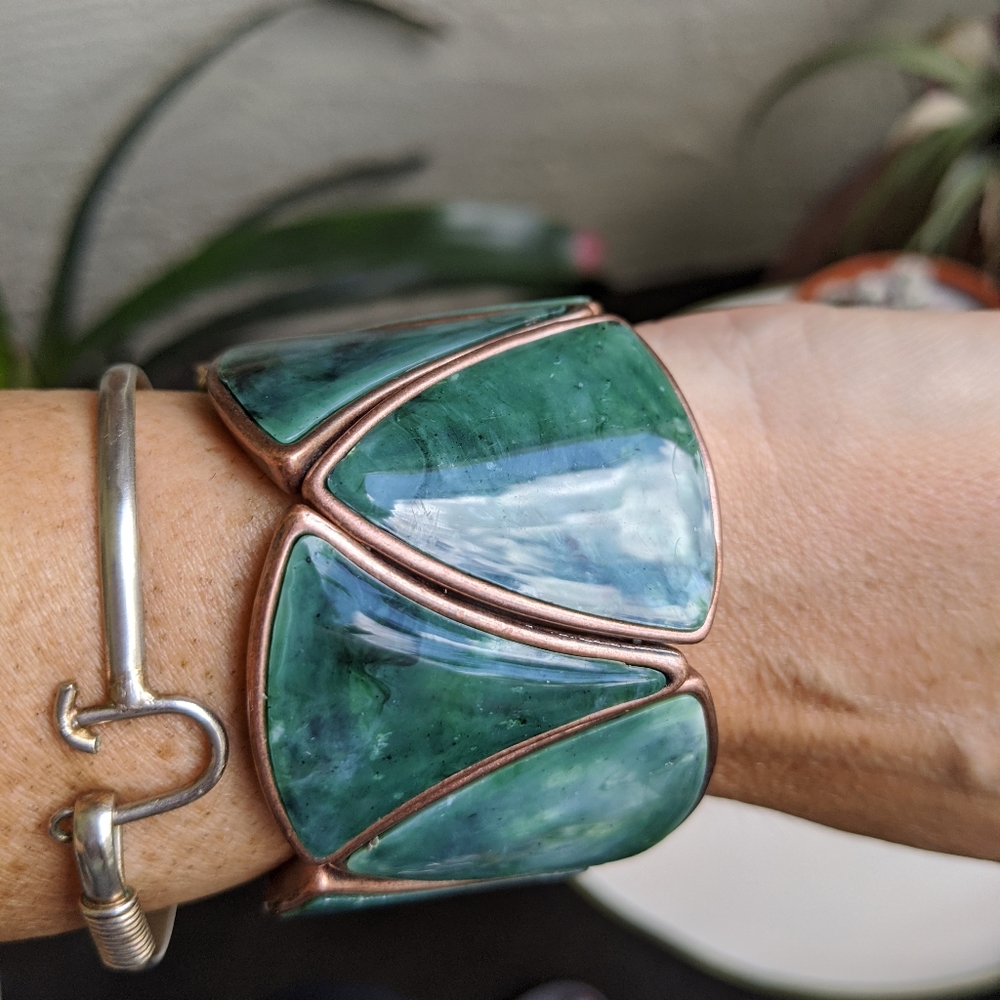 Sue Cox Green Stretch Bracelet Copper Bronze - Picture 2 of 15
